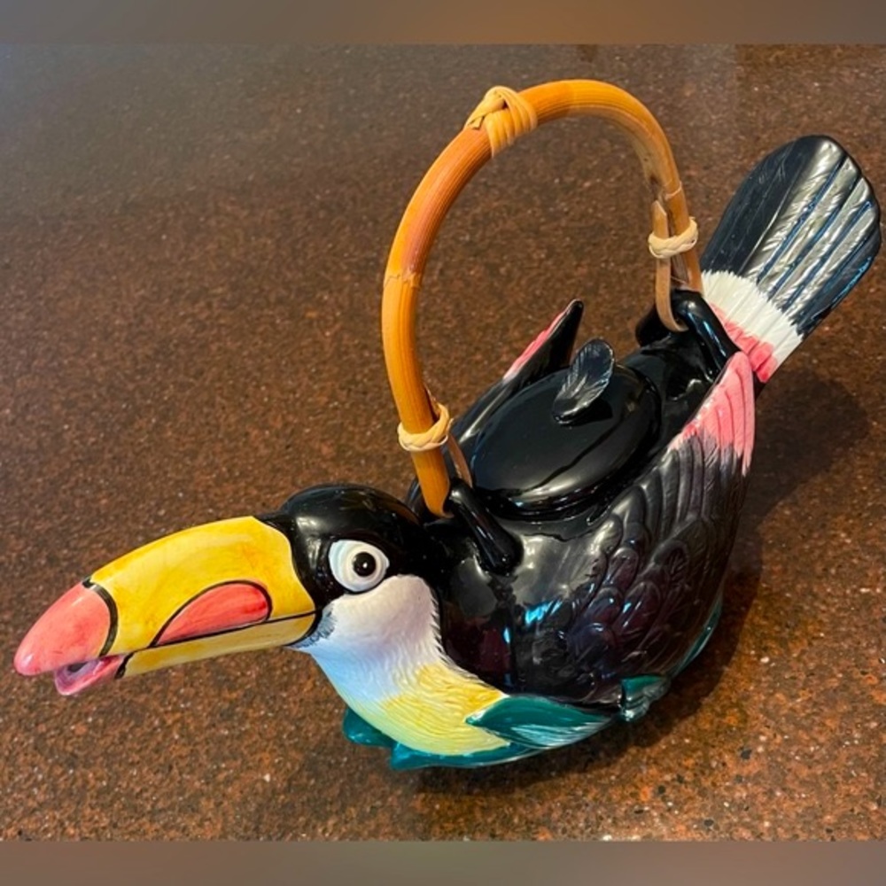 Fitz and Floyd 1991 Vintage Rare Jungle Toucan Teapot Excellent Perfect Shape
